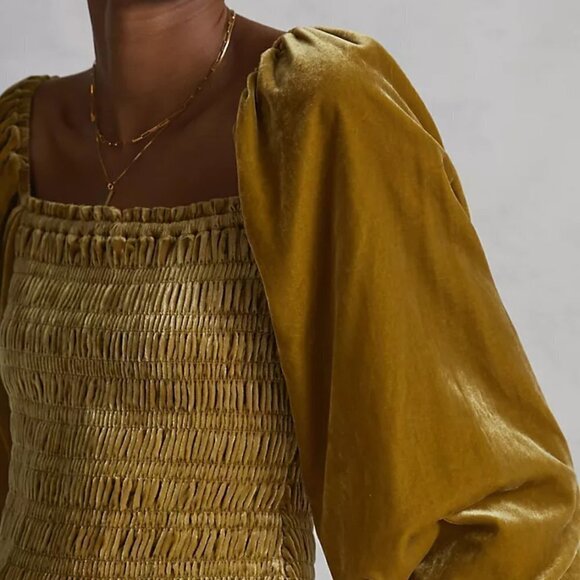 NWT Anthropologie Gold Puff-Sleeved Velvet Blouse, size small - Picture 4 of 10